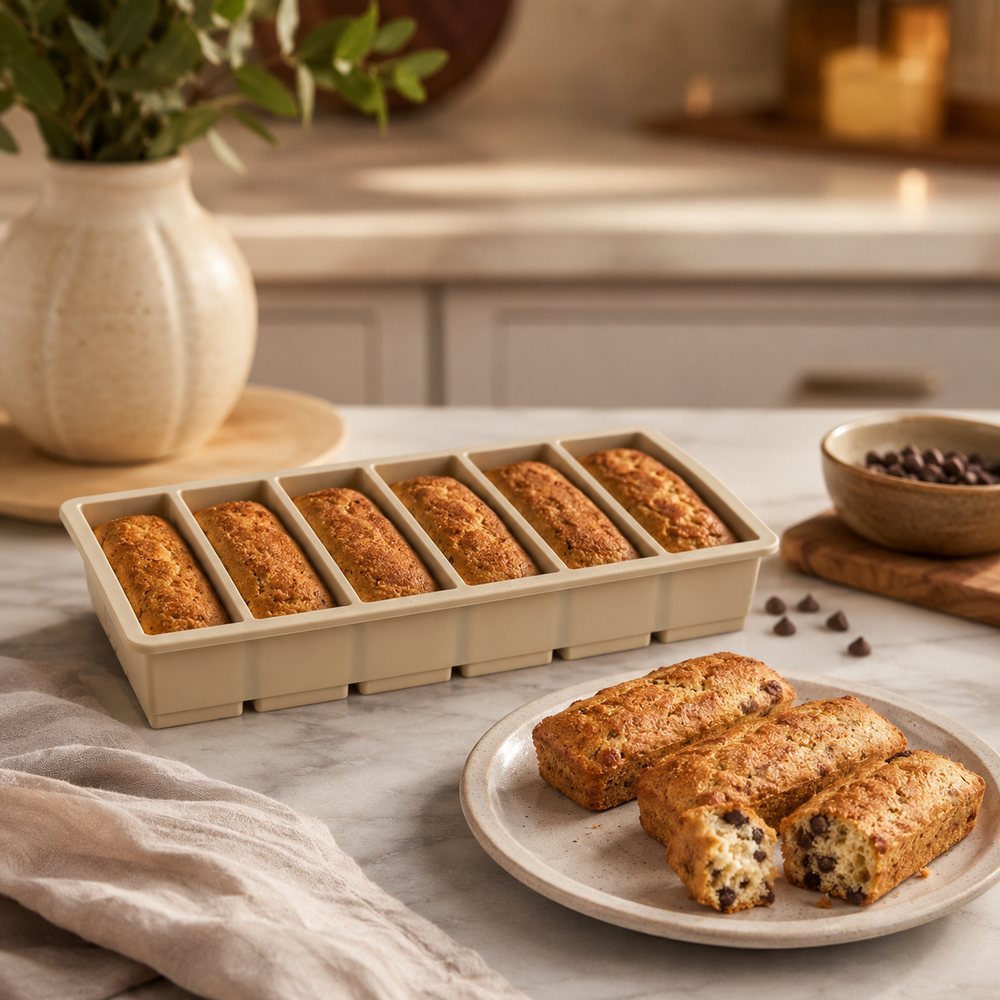 Moule silicone DALENZO 6 cavités avec financiers aux pépites de chocolat