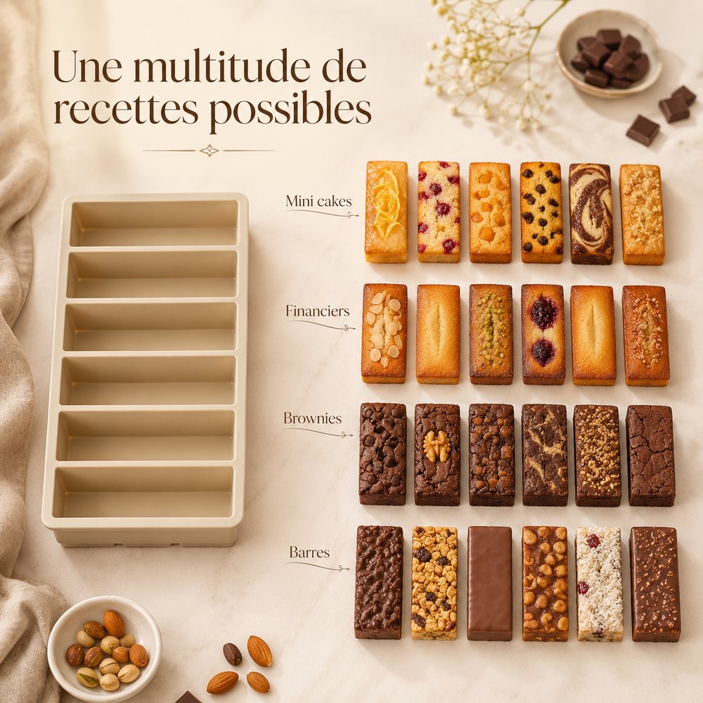 Mini cakes, financiers, brownies et barres réalisés avec le moule